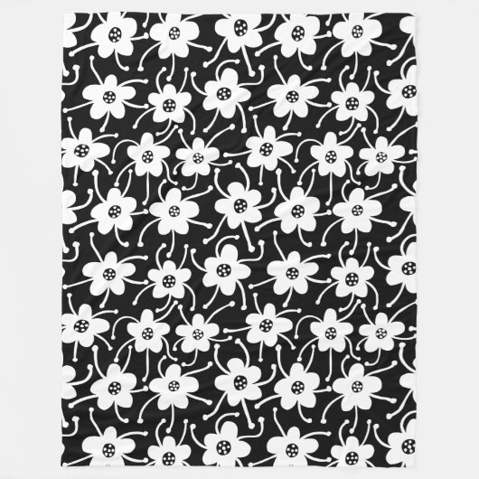 競合する花 – 黒と白 フリースブランケット (正面)