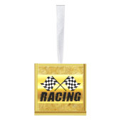 競市松模様に争勝の2つのレーシングフラグ キューブオーナメント (右)