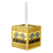 競市松模様に争勝の2つのレーシングフラグ キューブオーナメント (裏面アングル)