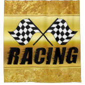 競市松模様に争勝の2つのレーシングフラグ シャワーカーテン (正面)