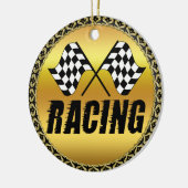 競市松模様に争勝の2つのレーシングフラグ セラミックオーナメント (左)