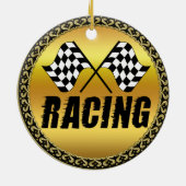 競市松模様に争勝の2つのレーシングフラグ セラミックオーナメント (裏面)