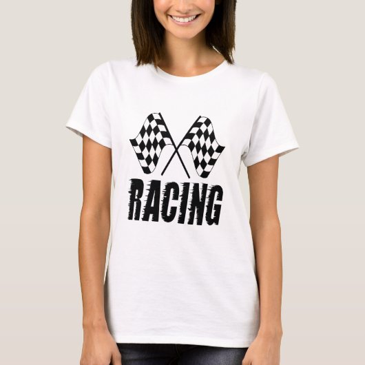 競市松模様に争勝の2つのレーシングフラグ Tシャツ (正面)