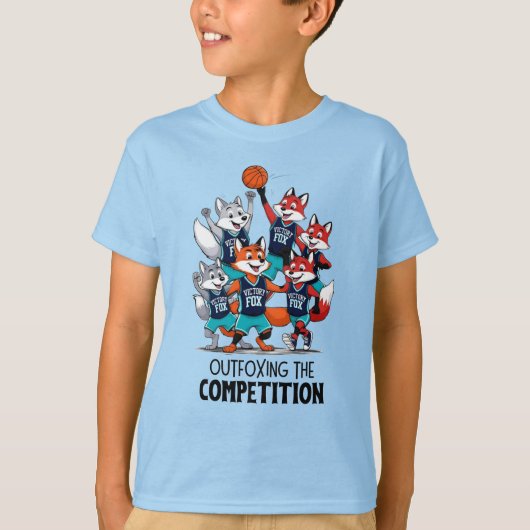 競技少年を上回るバスケットボールキツネ Tシャツ (正面)
