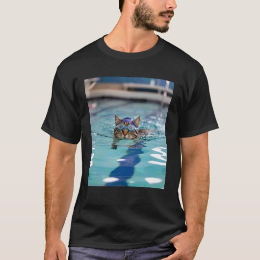 競泳チーム キュートな猫 水泳 Tシャツ (正面)