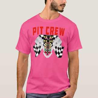 競走旗の木とピストンを持つピットクルー Tシャツ