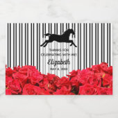 競走馬とバラ白黒ストライプダービー リキュールボトルラベル (シングルラベル)