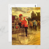 競輪を競争させる女性ヴィンテージのバイク ポストカード (正面/裏面)