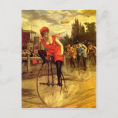 競輪を競争させる女性ヴィンテージのバイク ポストカード (正面)