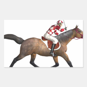 競馬のジョッキーおよび馬 長方形シール