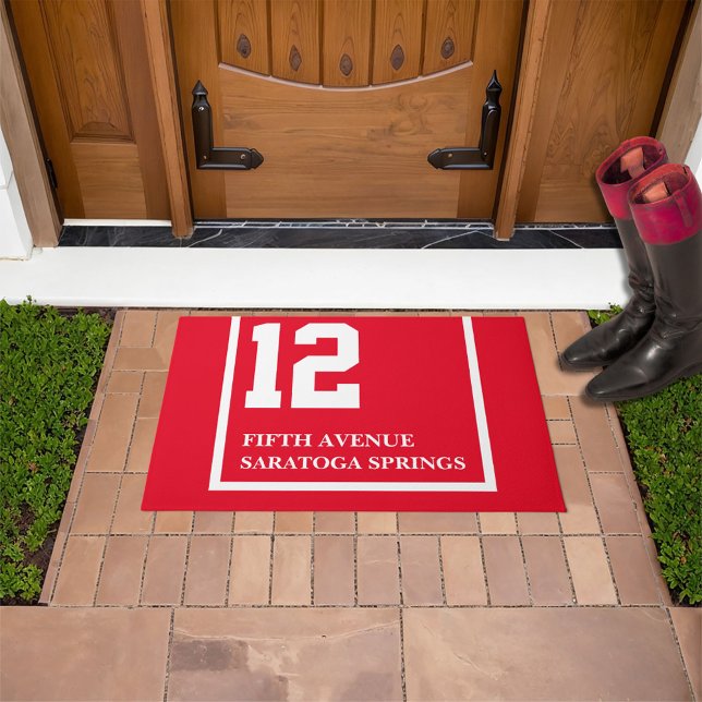 競馬サドルクロスハウスナンバーズアドレス ドアマット (Custom address horse racing saddle cloth style door mat in any color combination you like)