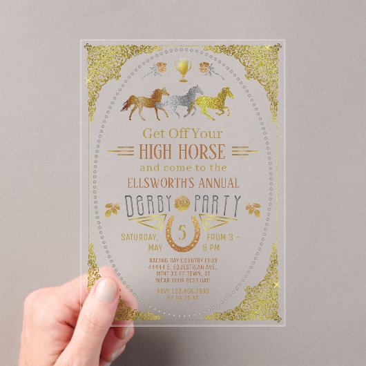 競馬ダービーデイパーティーアールデコシルバー金ゴールド アクリル招待状 (インサイチュ (ポータブル))