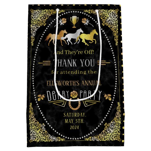 競馬ダービーデイパーティーアールデコブラック金ゴールド ミディアムペーパーバッグ (裏面)