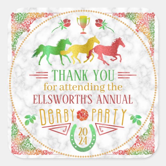 競馬ダービーデイパーティーカラフルありがとう スクエアシール (正面)