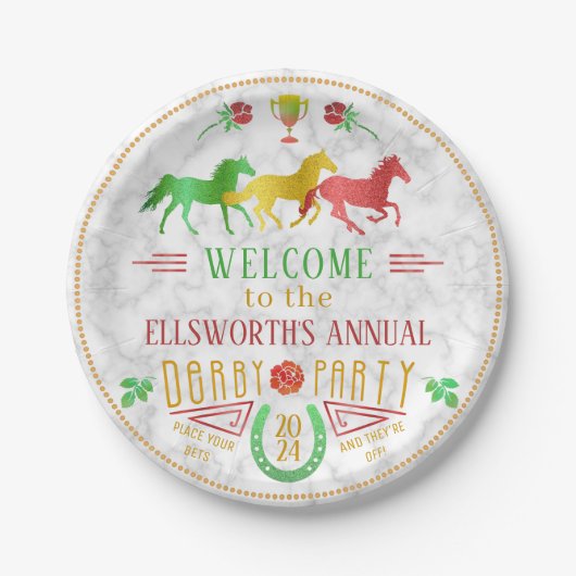 競馬ダービーデイパーティーカラフル大理石 ペーパープレート (正面)