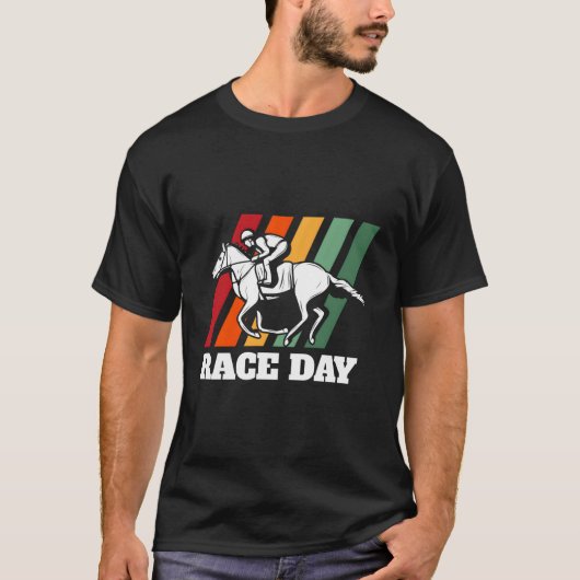 競馬レースの日キーダービーホースジョッキー Tシャツ (正面)