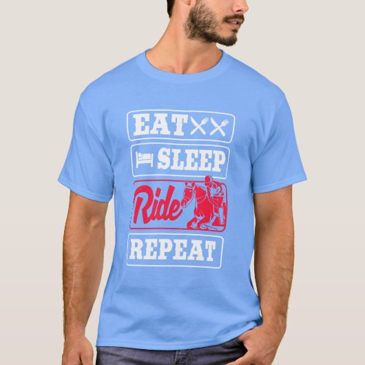 競馬騎手 Eat Sleep Ride Horse Repeat fu Tシャツ (正面)