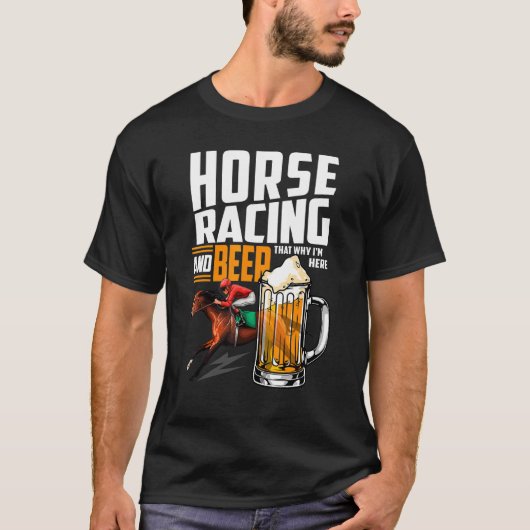 競馬 競馬場 馬 競馬とビール なぜ Tシャツ (正面)