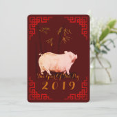 竹と豚の絵 中国新年 誕生日 FCI シーズンカード (スタンド正面)