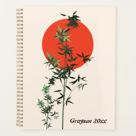 竹と赤い太陽の黄褐色の背景 プランナー手帳