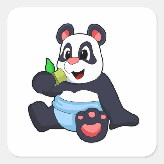 竹と赤ちゃんパンダ スクエアシール (正面)
