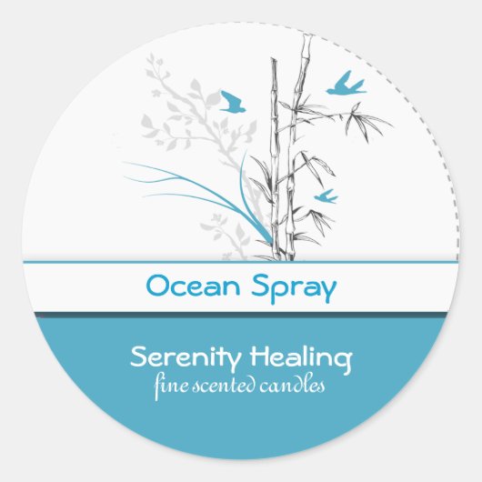 竹と青の鳥のキャンドルラベルカスタマイズ可能1 ラウンドシール (正面)