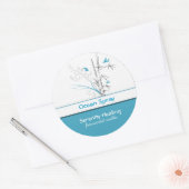 竹と青の鳥のキャンドルラベルカスタマイズ可能1 ラウンドシール (封筒)