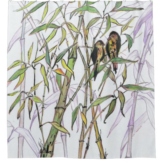 竹と鳥 シャワーカーテン (正面)