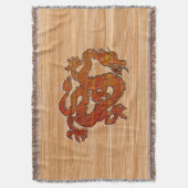 竹に乗ったクリムゾン・ドラゴン スローブランケット (正面縦)