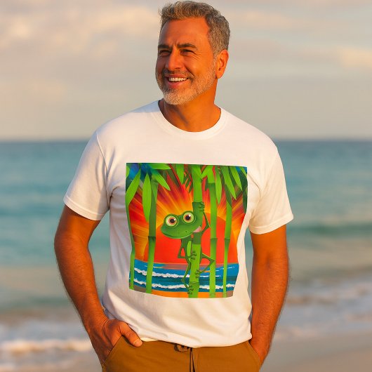 竹に隠れるカエル メンズTシャツ Tシャツ