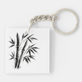 竹のインクイラストレーション – 禅キーリング キーホルダー (裏面)