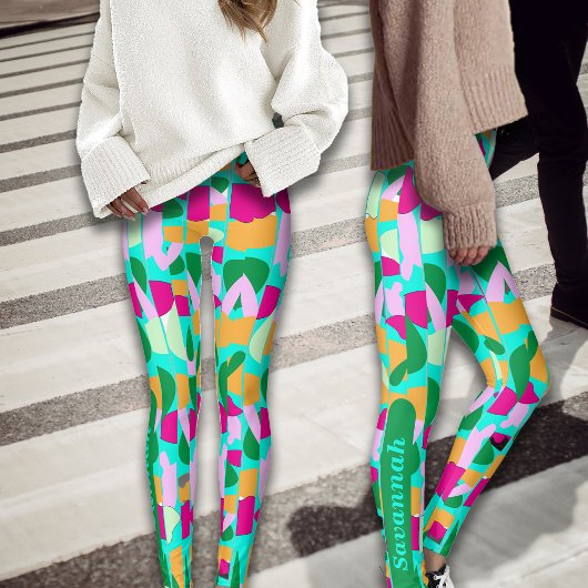 竹のカラフル植物学のパーソナライズ名 レギンス