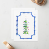 竹のシノワズリーパゴダクリスマスツリー ノートカード (正面/裏面インサイチュ)