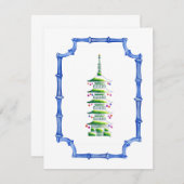 竹のシノワズリーパゴダクリスマスツリー ノートカード (正面/裏面)