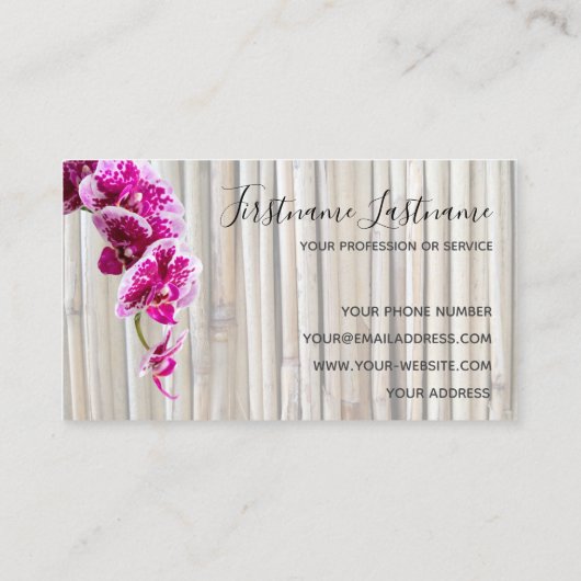 竹の上に咲く美しい紫のピンクの蘭 名刺 (裏面)