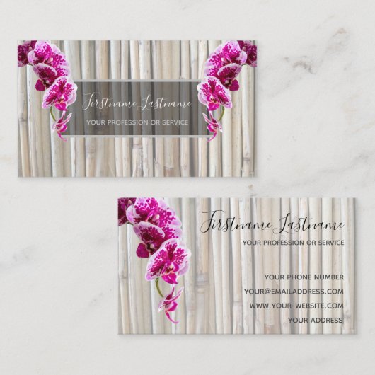 竹の上に咲く美しい紫のピンクの蘭 名刺 (正面/裏面)