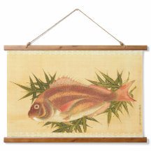 竹の上の赤い鯛（タイ）葉タペストリー