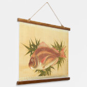 竹の上の赤い鯛（タイ）葉タペストリー 吊り下げ型タペストリー (傾斜あり)