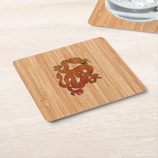 竹の上の赤い龍 スクエアペーパーコースター (アングル)
