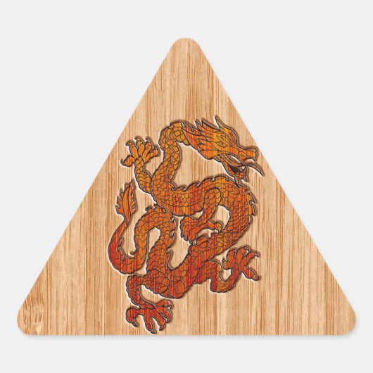 竹の上の赤い龍 三角形シール (正面)