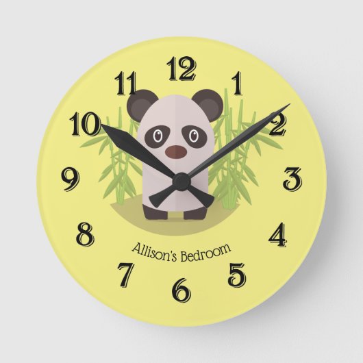 竹の中のかわいいパンダ ラウンド壁時計 (正面)