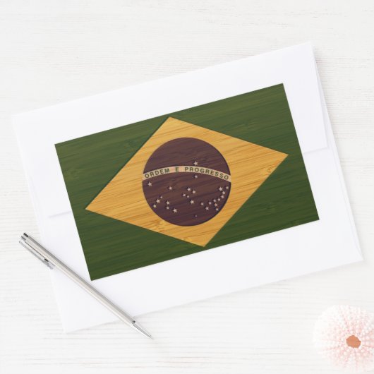 竹の外観と彫刻ヴィンテージブラジル国旗 長方形シール (封筒)