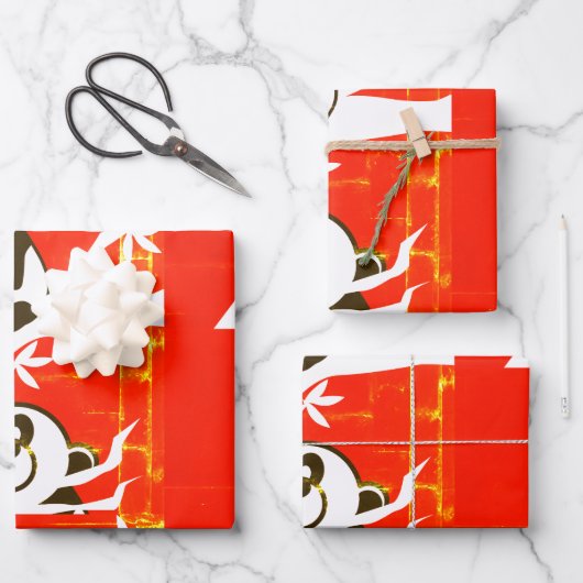 竹の木に可愛いパンダ ラッピングペーパーシート (正面)