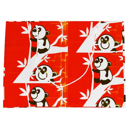 竹の木に可愛いパンダ ラージペーパーバッグ (正面)