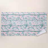 竹の枝，白，緑，竹の葉 ビーチタオル (正面)