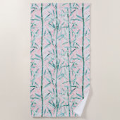 竹の枝，白，緑，竹の葉 ビーチタオル (正面)