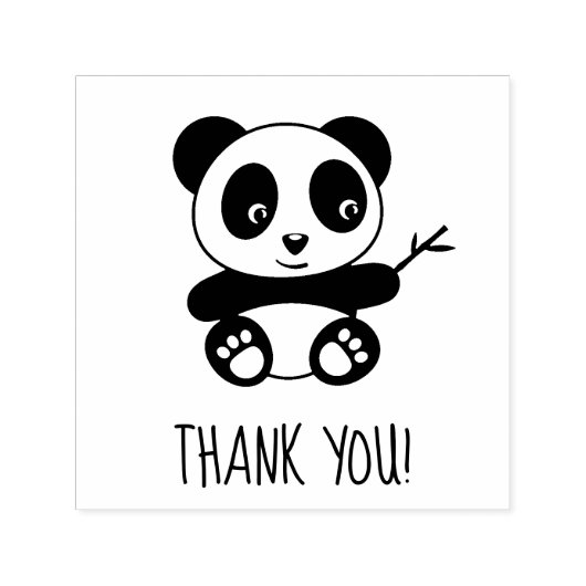 竹の棒を持ったかわいい小さなパンダありがとう セルフインキングスタンプ (デザイン)