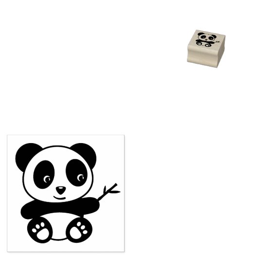 竹の棒を持ったかわいい小さなパンダ1x1 ラバースタンプ (押印)