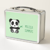 竹の棒を緑に塗ったかわいいパンダ メタルランチボックス (正面)