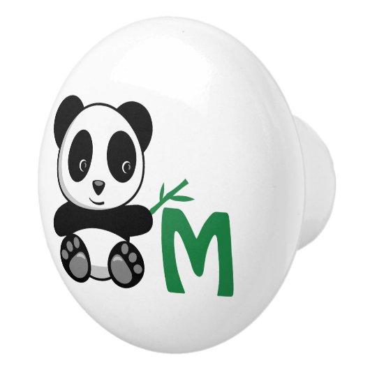 竹の棒モノグラムのかわいいリトルパンダ セラミックノブ (右)